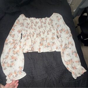 Floral Smocked Blouse - Cream and Pink